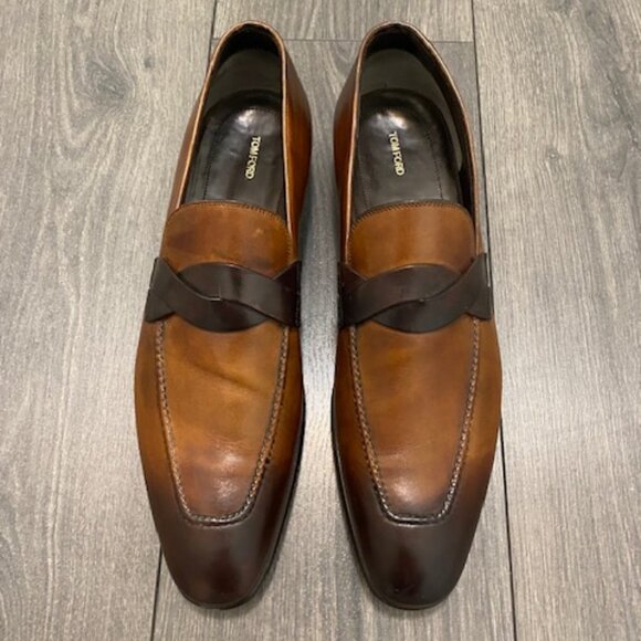 Tom Ford Brown Leather Elkan Twisted Band Loafer Size 11 - Picture 1 of 16